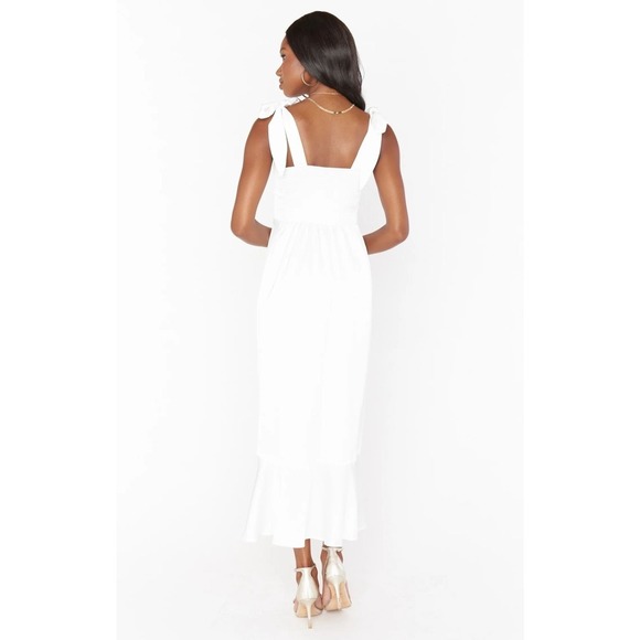 Show Me Your Mumu Garden Midi Dress Ivory Luxe Satin M - Picture 4 of 9